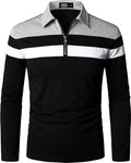 HOOD CREW Mens Casual Long Sleeve Polo Shirts Contrast Color Patchwork ...